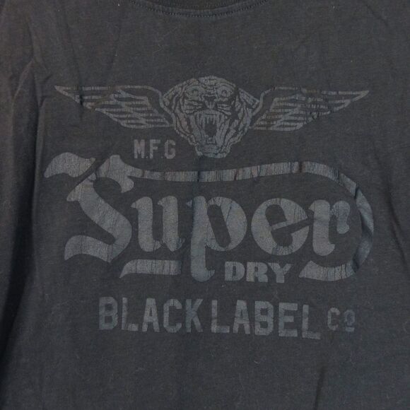 Superdry Black Label T-Shirt Women US 6 Black Out Graphic Logo Short Sleeve Moto - Picture 7 of 16